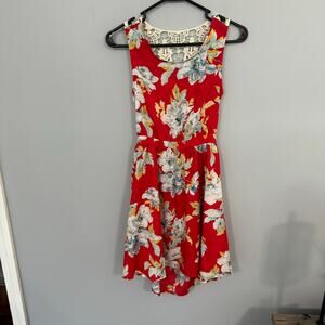 Heart Point Red Floral Skater Dress Women's Approx Size Small Lace Back